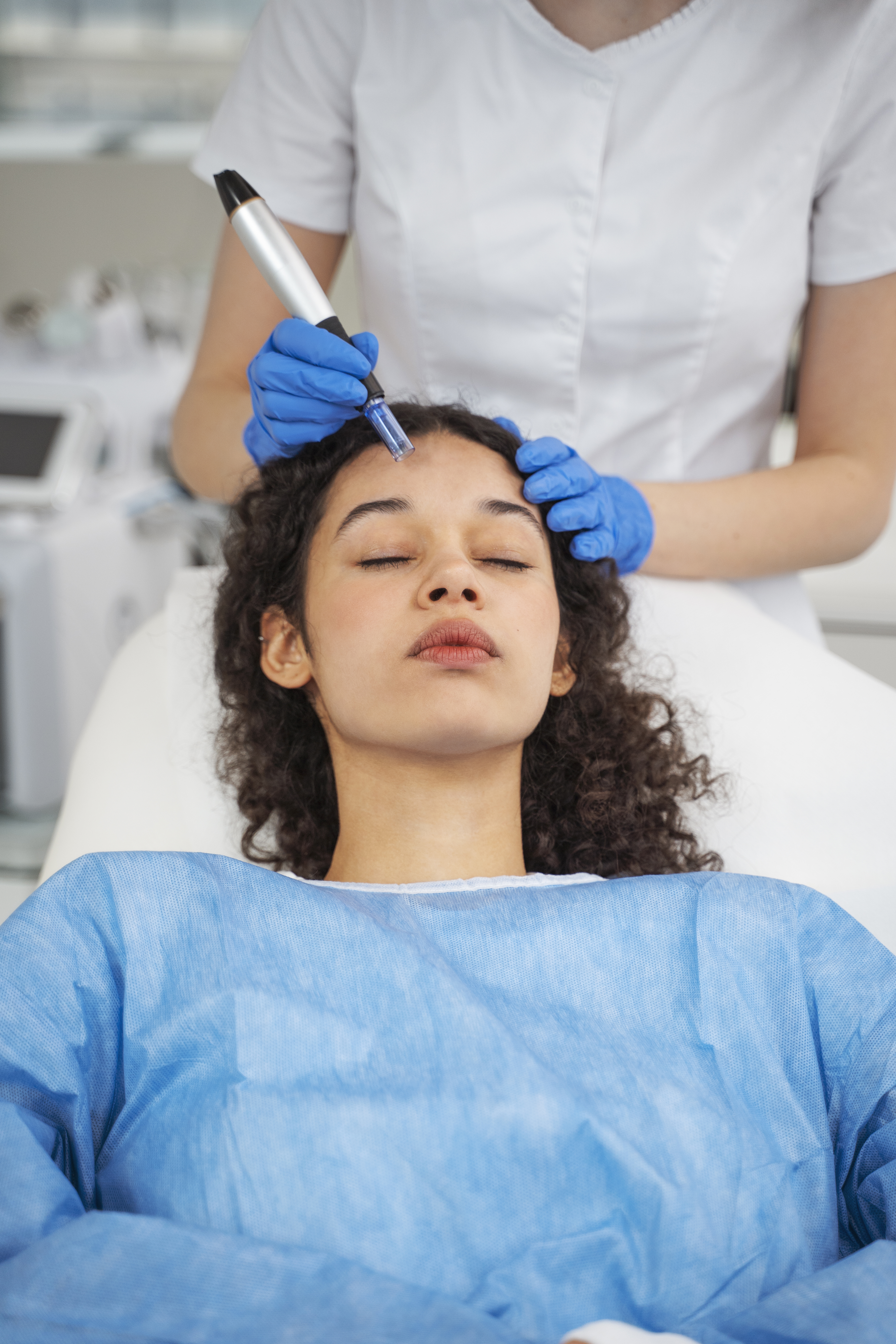 patient undergoing microneedling procedure